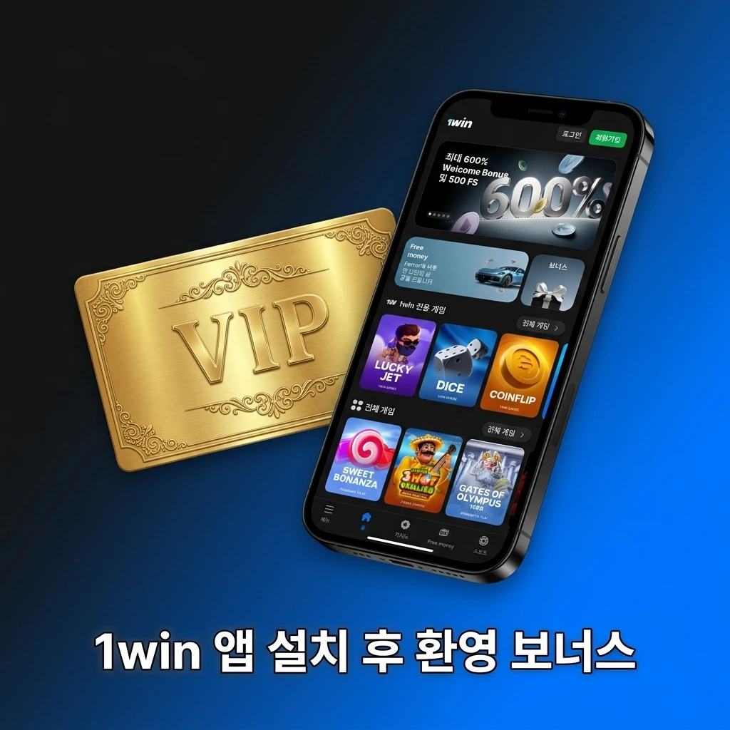 1win 앱 설치 시 신규 회원에게 제공되는 최대 600% 환영 보너스와 500회 무료 스핀 혜택 안내