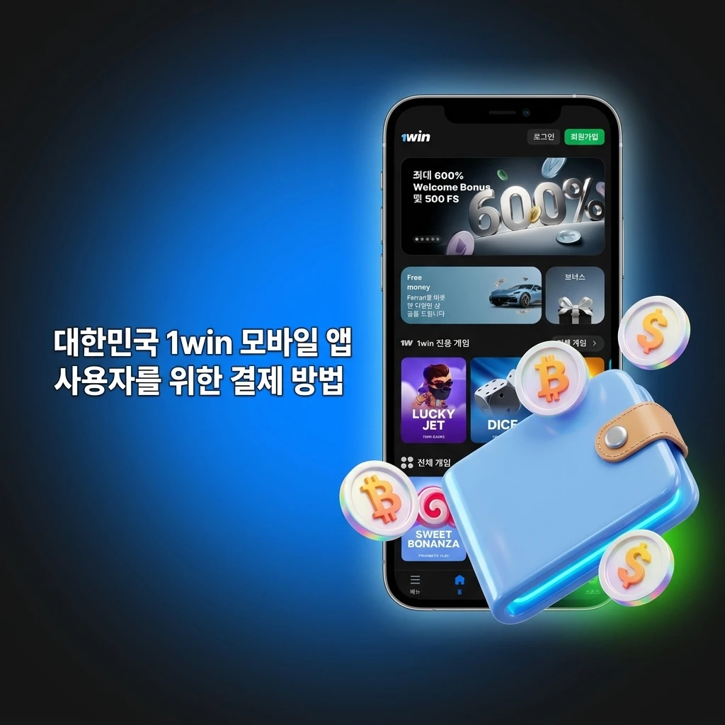 대한민국 1win 모바일 앱 사용자를 위한 은행 송금, 암호화폐 등 결제 방법과 입출금 한도를 정리한 표.