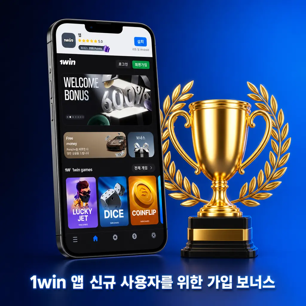 1win 앱 신규 가입 보너스: 첫 입금 600% 최대 100만원 및 무료 스핀 500회 제공