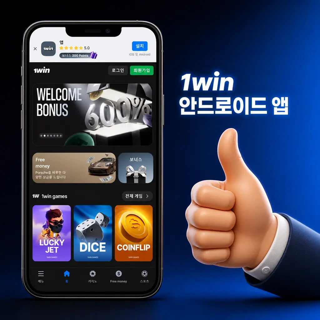 1win 안드로이드 앱 무료 다운로드 화면 – 스포츠 베팅 및 카지노 게임 지원