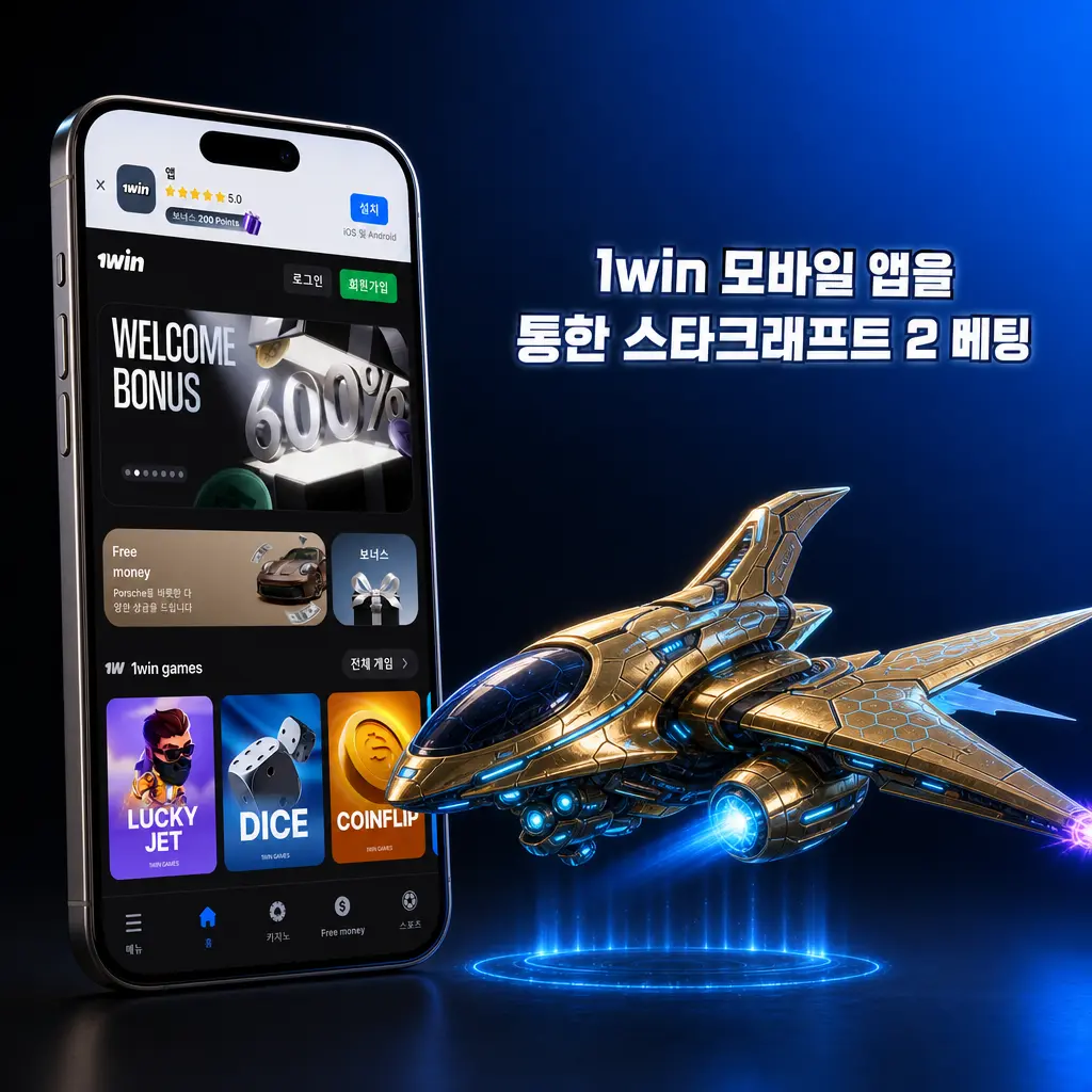 1win 모바일 앱으로 스타크래프트 2 베팅하는 안드로이드 및 아이폰 화면